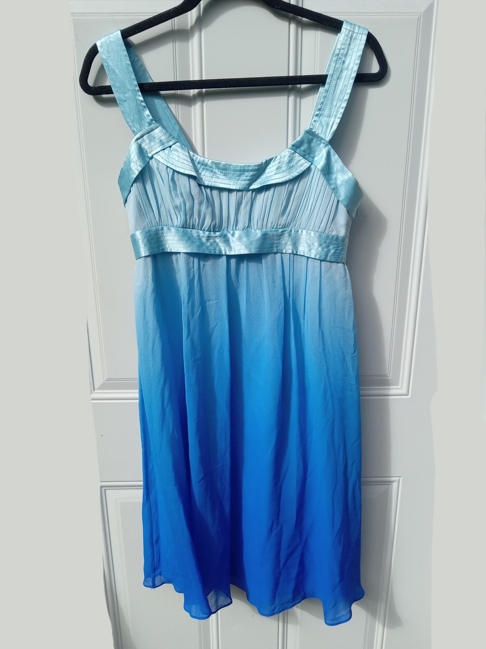 Donna Morgan Blue Ombre Silk Mini Cocktail Dress Satin Trim Size 4